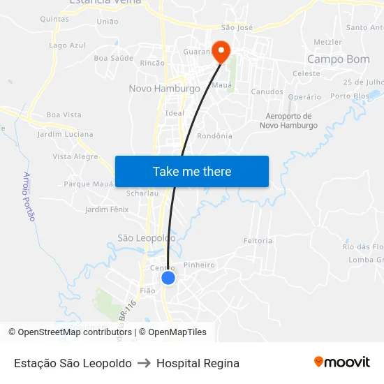Estação São Leopoldo to Hospital Regina map