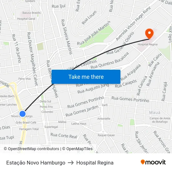 Estação Novo Hamburgo to Hospital Regina map