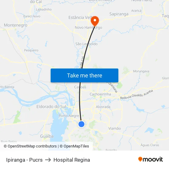Ipiranga - Pucrs to Hospital Regina map
