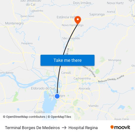 Terminal Borges De Medeiros to Hospital Regina map