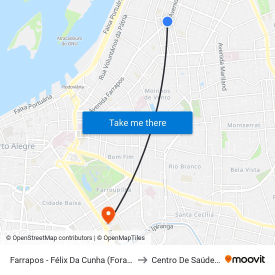 Farrapos - Félix Da Cunha (Fora Do Corredor) to Centro De Saúde Modelo map