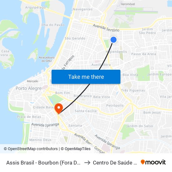Assis Brasil - Bourbon (Fora Do Corredor) to Centro De Saúde Modelo map