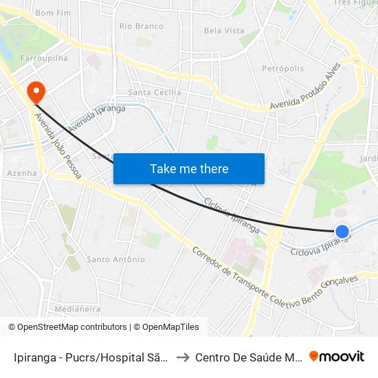 Ipiranga - Pucrs/Hospital São Lucas to Centro De Saúde Modelo map