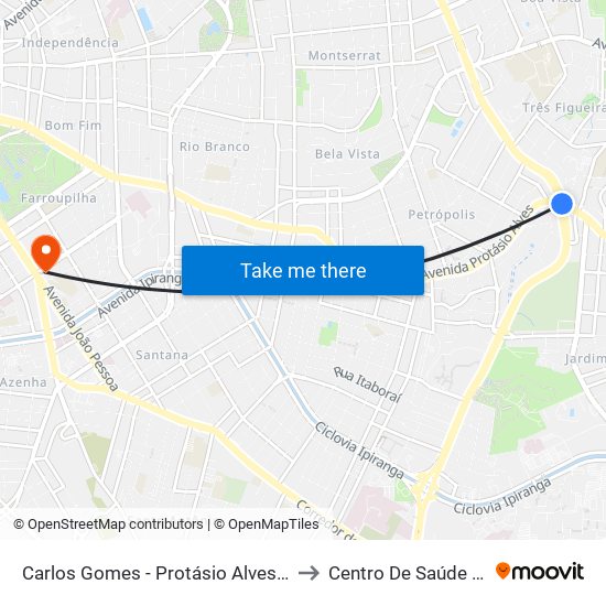 Carlos Gomes - Protásio Alves Sn (Piso 1) to Centro De Saúde Modelo map