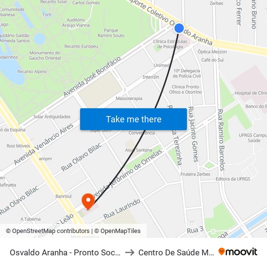 Osvaldo Aranha - Pronto Socorro Cb to Centro De Saúde Modelo map