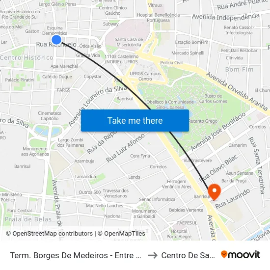 Term. Borges De Medeiros - Entre Riachuelo E Salgado Filho to Centro De Saúde Modelo map