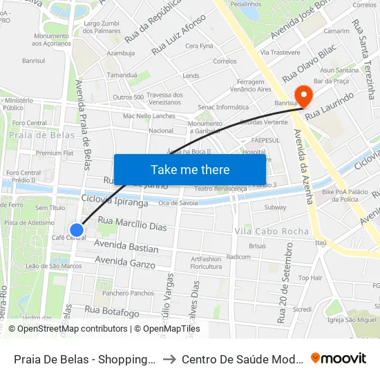 Praia De Belas - Shopping Bc to Centro De Saúde Modelo map