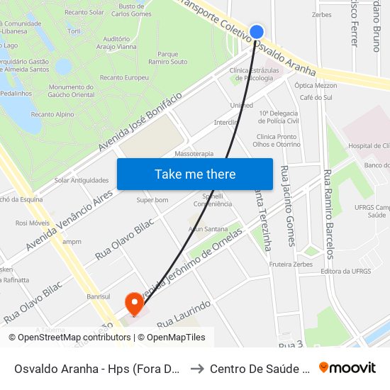 Osvaldo Aranha - Hps (Fora Do Corredor) to Centro De Saúde Modelo map