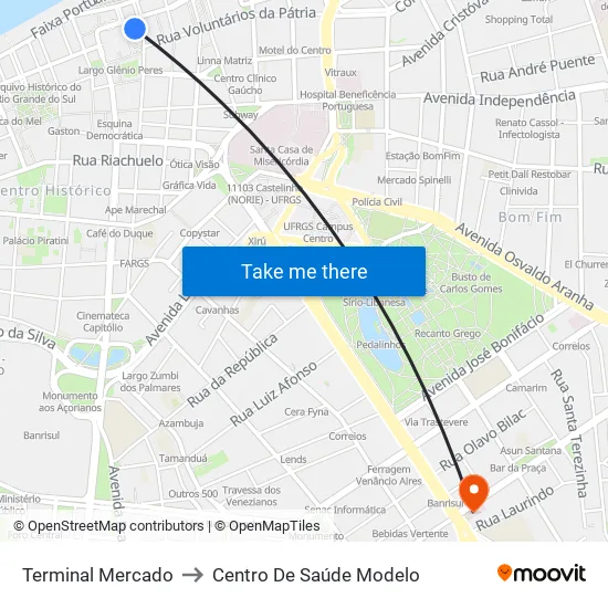 Terminal Mercado to Centro De Saúde Modelo map