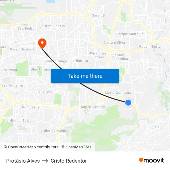 Protásio Alves to Cristo Redentor map