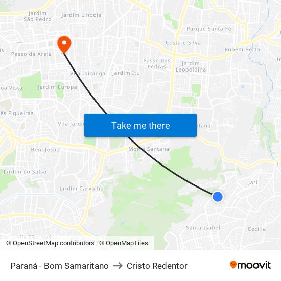 Paraná - Bom Samaritano to Cristo Redentor map