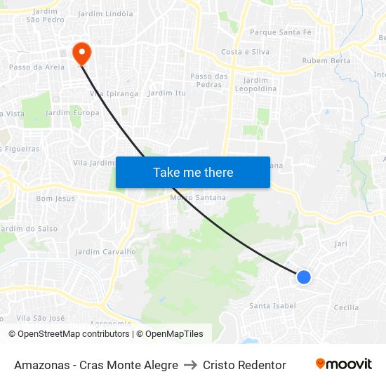 Amazonas - Cras Monte Alegre to Cristo Redentor map