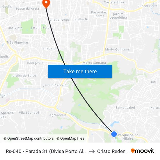 Rs-040 - Parada 31 (Divisa Porto Alegre) to Cristo Redentor map