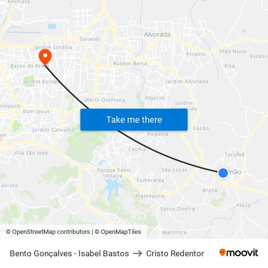 Bento Gonçalves - Isabel Bastos to Cristo Redentor map