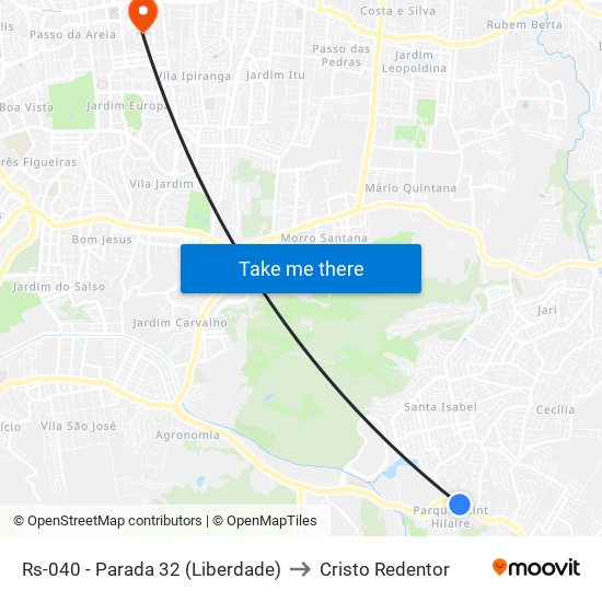 Rs-040 - Parada 32 (Liberdade) to Cristo Redentor map