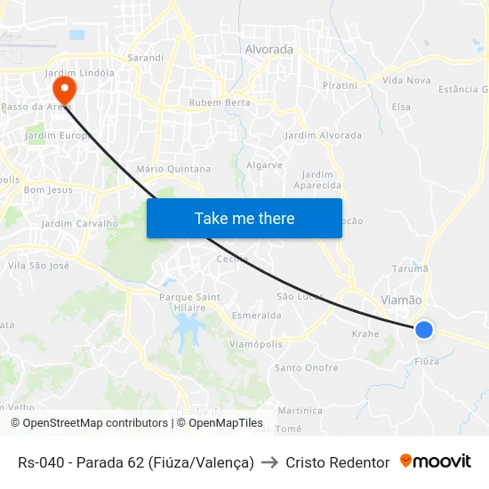 Rs-040 - Parada 62 (Fiúza/Valença) to Cristo Redentor map
