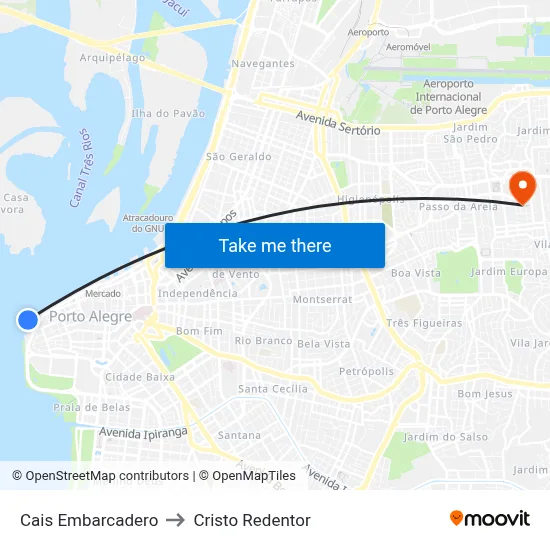 Cais Embarcadero to Cristo Redentor map
