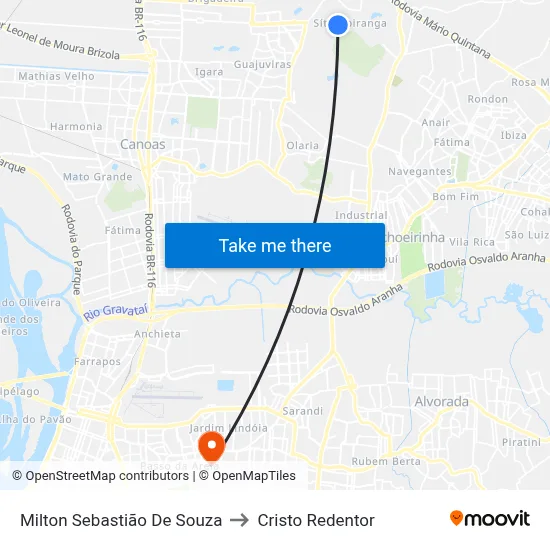Milton Sebastião De Souza to Cristo Redentor map
