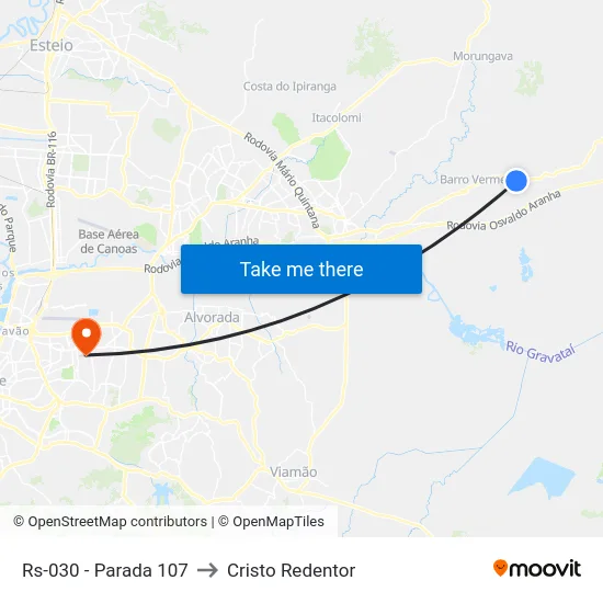 Rs-030 - Parada 107 to Cristo Redentor map