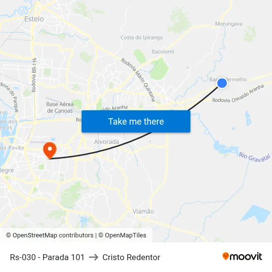Rs-030 - Parada 101 to Cristo Redentor map