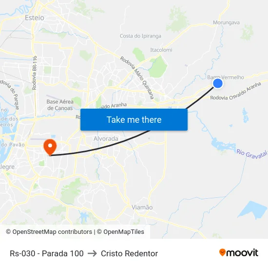 Rs-030 - Parada 100 to Cristo Redentor map
