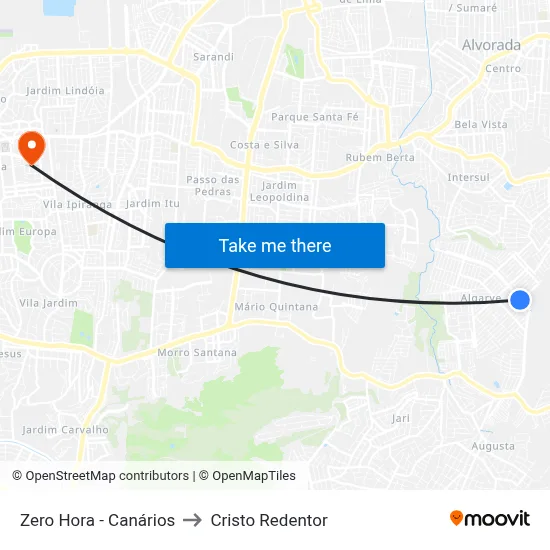 Zero Hora - Canários to Cristo Redentor map