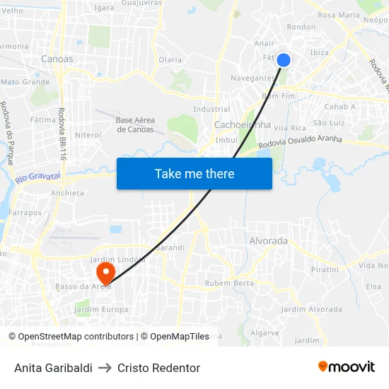 Anita Garibaldi to Cristo Redentor map