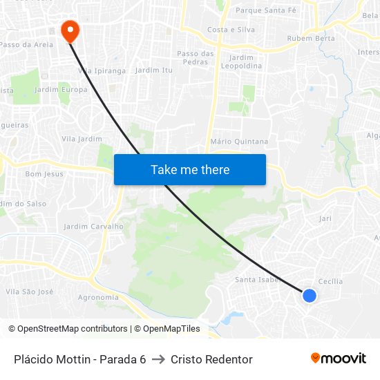 Plácido Mottin - Parada 6 to Cristo Redentor map