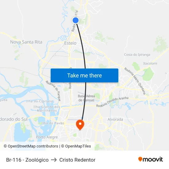 Br-116 - Zoológico to Cristo Redentor map
