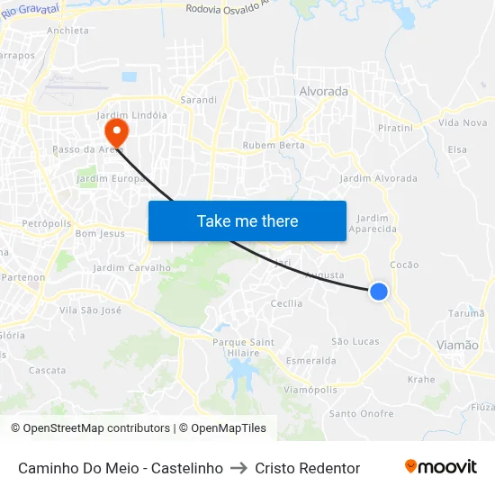 Caminho Do Meio - Castelinho to Cristo Redentor map