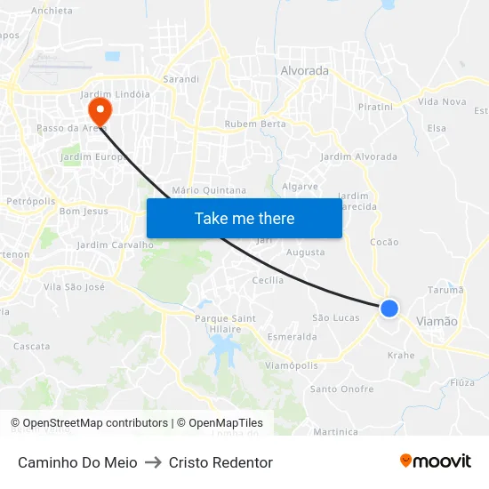 Caminho Do Meio to Cristo Redentor map