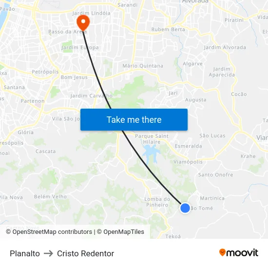 Planalto to Cristo Redentor map