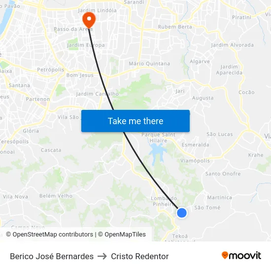 Berico José Bernardes to Cristo Redentor map