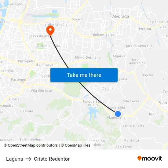 Laguna to Cristo Redentor map