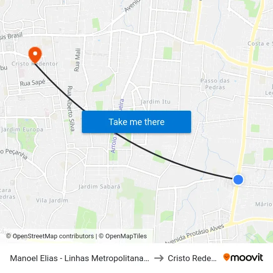 Manoel Elias - Linhas Metropolitanas Fapa to Cristo Redentor map