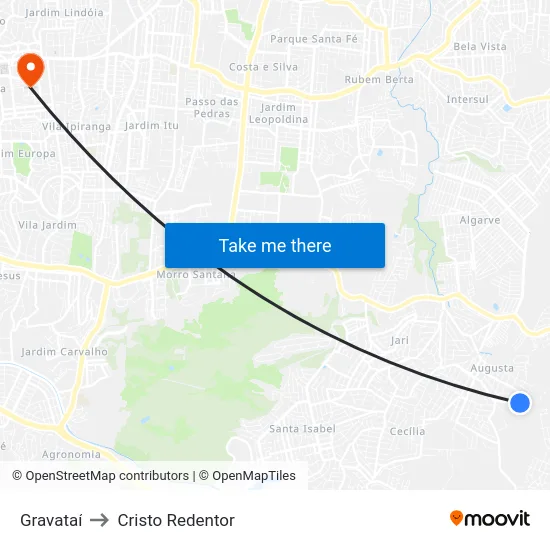 Gravataí to Cristo Redentor map