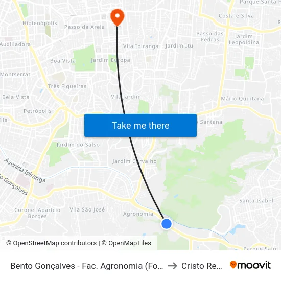 Bento Gonçalves - Fac. Agronomia (Fora Do Corredor) to Cristo Redentor map