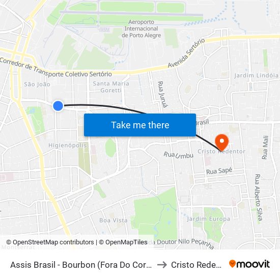 Assis Brasil - Bourbon (Fora Do Corredor) to Cristo Redentor map