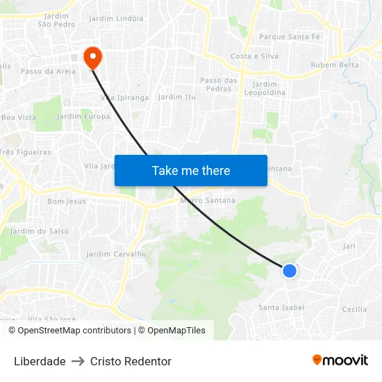Liberdade to Cristo Redentor map