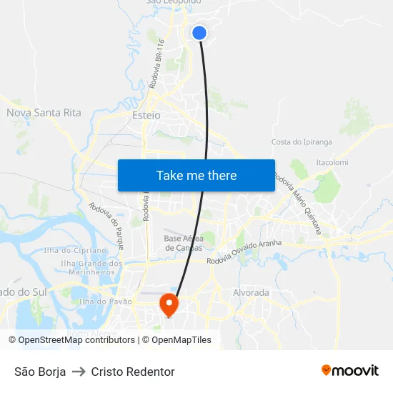 São Borja to Cristo Redentor map