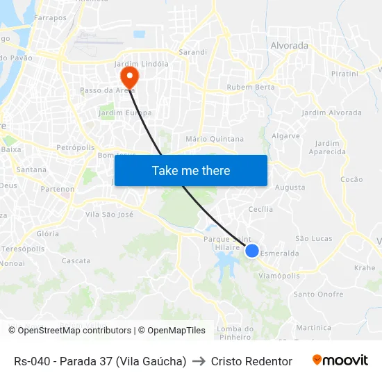 Rs-040 - Parada 37 (Vila Gaúcha) to Cristo Redentor map