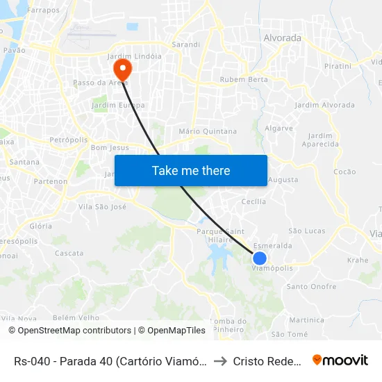 Rs-040 - Parada 40 (Cartório Viamópolis) to Cristo Redentor map