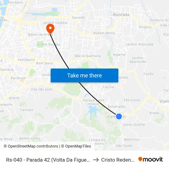 Rs-040 - Parada 42 (Volta Da Figueira) to Cristo Redentor map