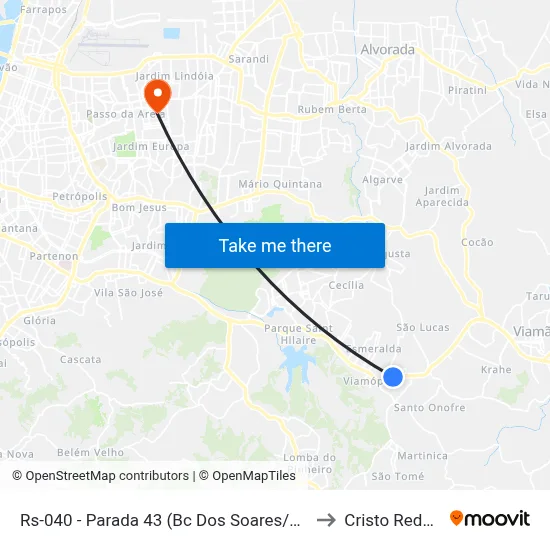 Rs-040 - Parada 43 (Bc Dos Soares/Atacadão) to Cristo Redentor map