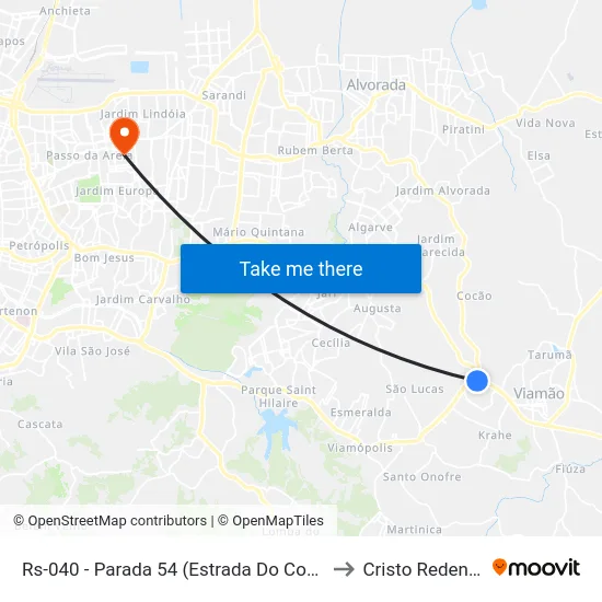 Rs-040 - Parada 54 (Estrada Do Cocão) to Cristo Redentor map