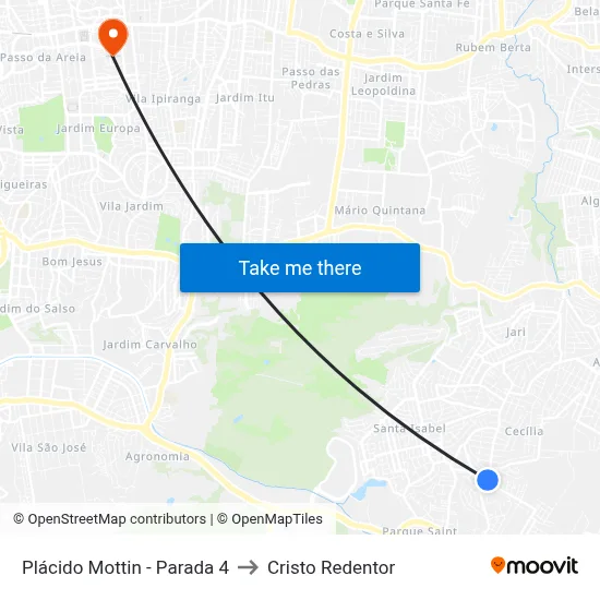 Plácido Mottin - Parada 4 to Cristo Redentor map