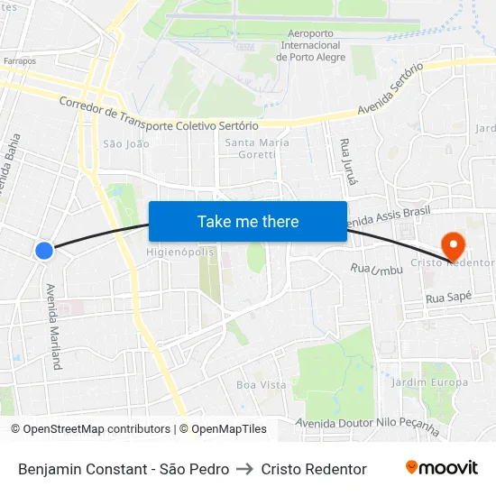 Benjamin Constant - São Pedro to Cristo Redentor map