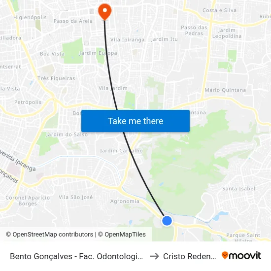 Bento Gonçalves - Fac. Odontologia Bc to Cristo Redentor map