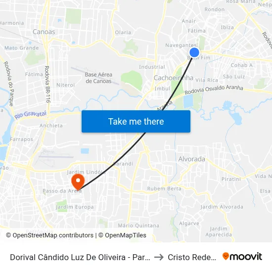 Dorival Cândido Luz De Oliveira - Parada 59 to Cristo Redentor map