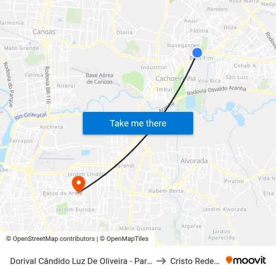 Dorival Cândido Luz De Oliveira - Parada 59 to Cristo Redentor map